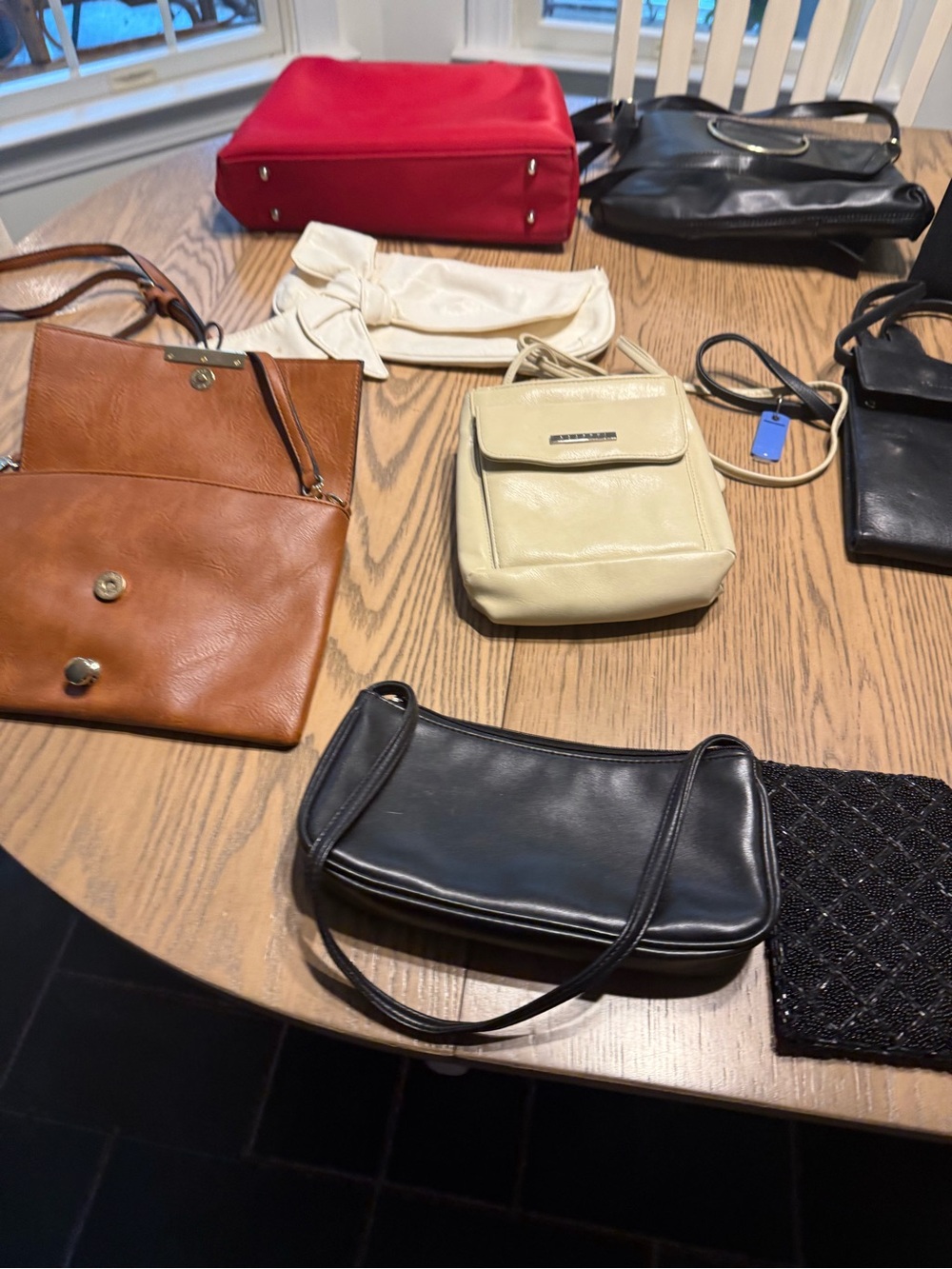 Black Leather Shoulder Clutch - Unbranded